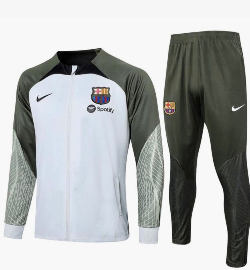 Barcelone - Survêtement - Zip Complet - Blanc et Kaki