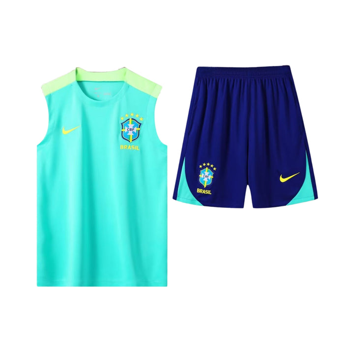 Brésil 24/25 - Équipement de Entraînement - Manches Cava - Vert Menthe et Bleu Marine