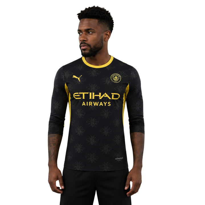 Manchester City Extérieur 26/27 - Manches Longues - Version Joueur - Noir et Jaune