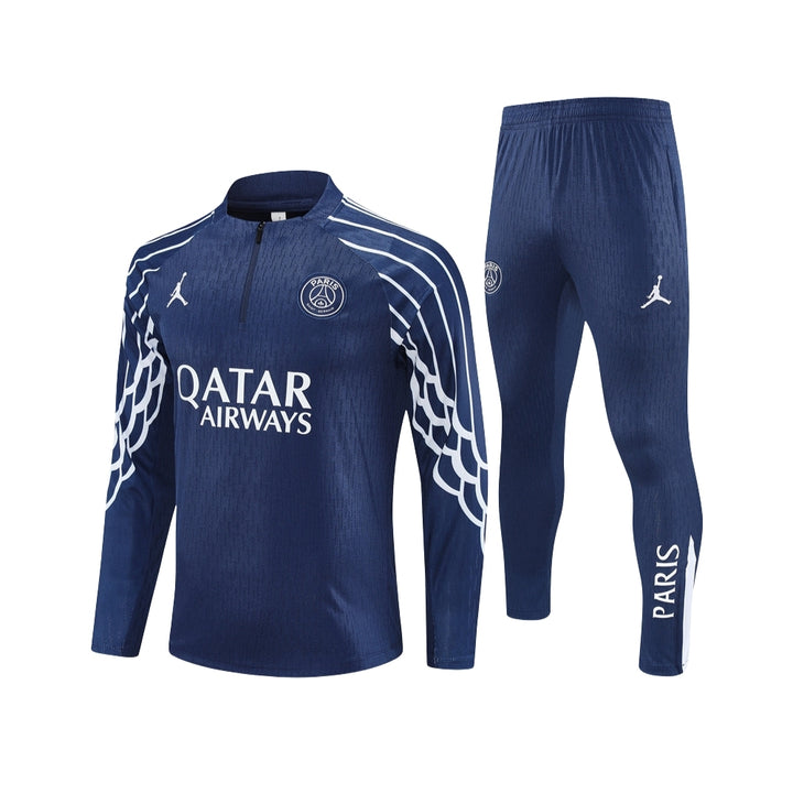 PSG 25/26 - Survêtement - 1/2 Zip - Version Joueur - Bleu Marine et Blanc