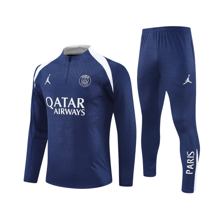 PSG 25/26 - Survêtement - 1/2 Zip - Version Joueur - Bleu Marine et Blanc Qatar Airways
