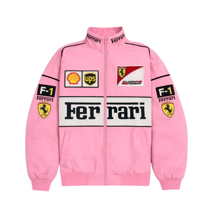 Retro Ferrari Scuderia F1 Jacket - Pink and White