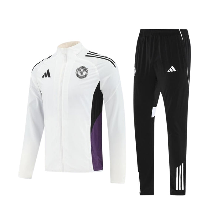 Manchester United 25/26 - Survêtement - Zip Complet - Blanc et Noir