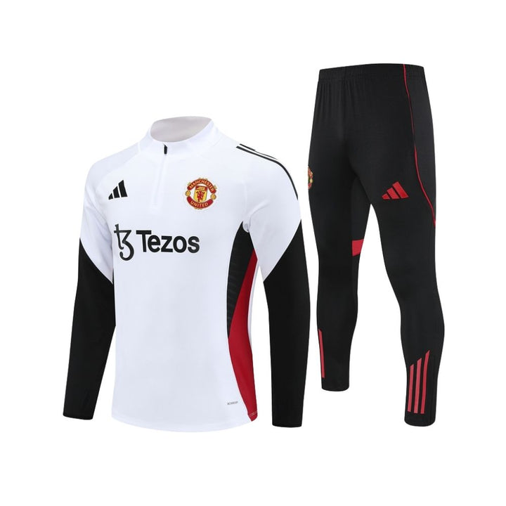 Manchester United 25/26 - Survêtement - 1/2 Zip - Blanc et Noir