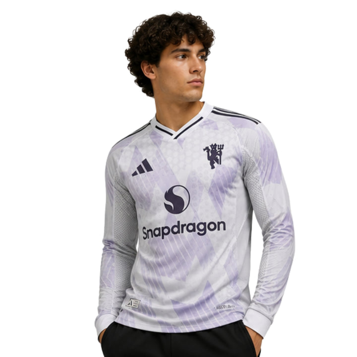 Manchester United Extérieur 25/26 - Manches Longues - Version Joueur - Blanc