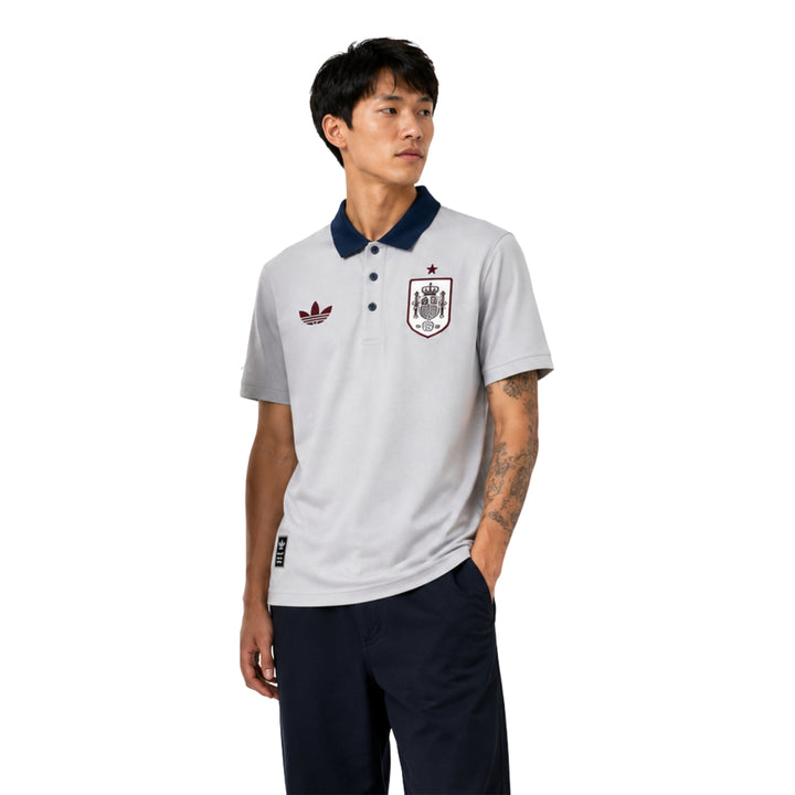 Espagne Polo 26/27 - Coupe du Monde 2026 - Gris Clair et Bleu Marine